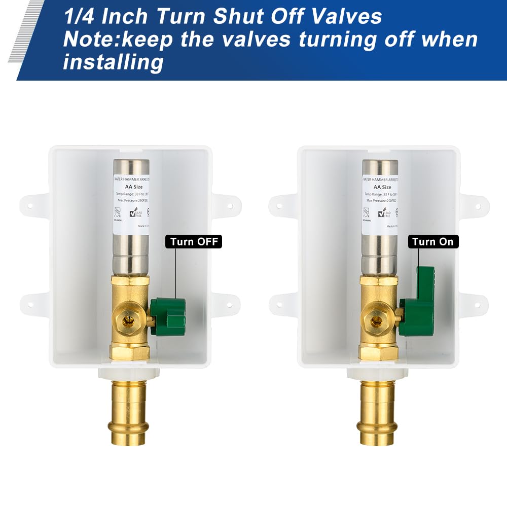 1/2" Copper Press Inlet, Ice Maker Outlet Box, with Stainless Steel Water Hammer Arrestor