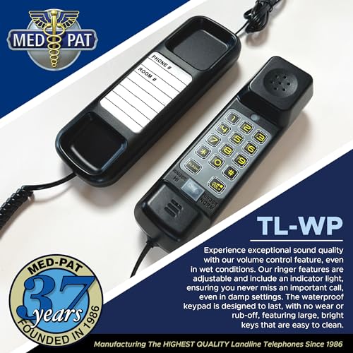 Med-Pat TL-WP Waterproof Trimline Phone – Perfect for Bathrooms, Kitchens, Outdoors
