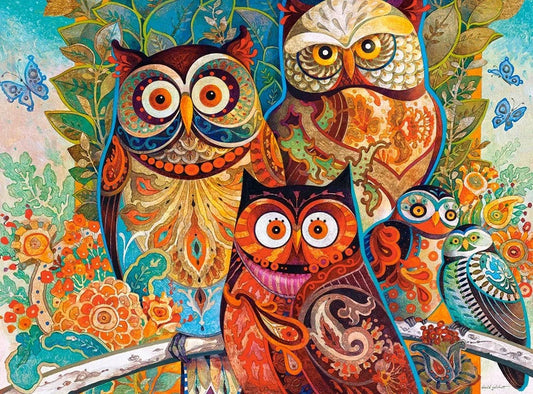 2000 Piece Jigsaw Puzzle, Owls, Animal puzzle, Art. Jigsaws, Animal painting, Vibrant color, Adult Puzzle, Castorland C-200535-2