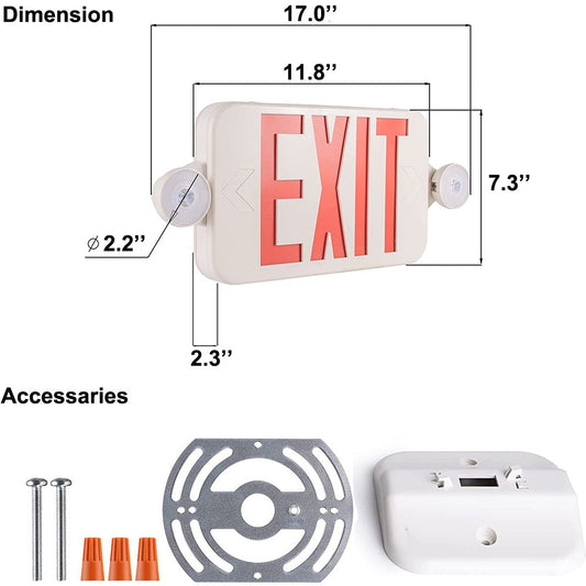 2W LED Exit Sign and Emergency Light Combo,90-min Battery Backup with Two LED Lamp Heads for Business, Low-Voltage Battery Cutoff, ETL Listed-14 Pack