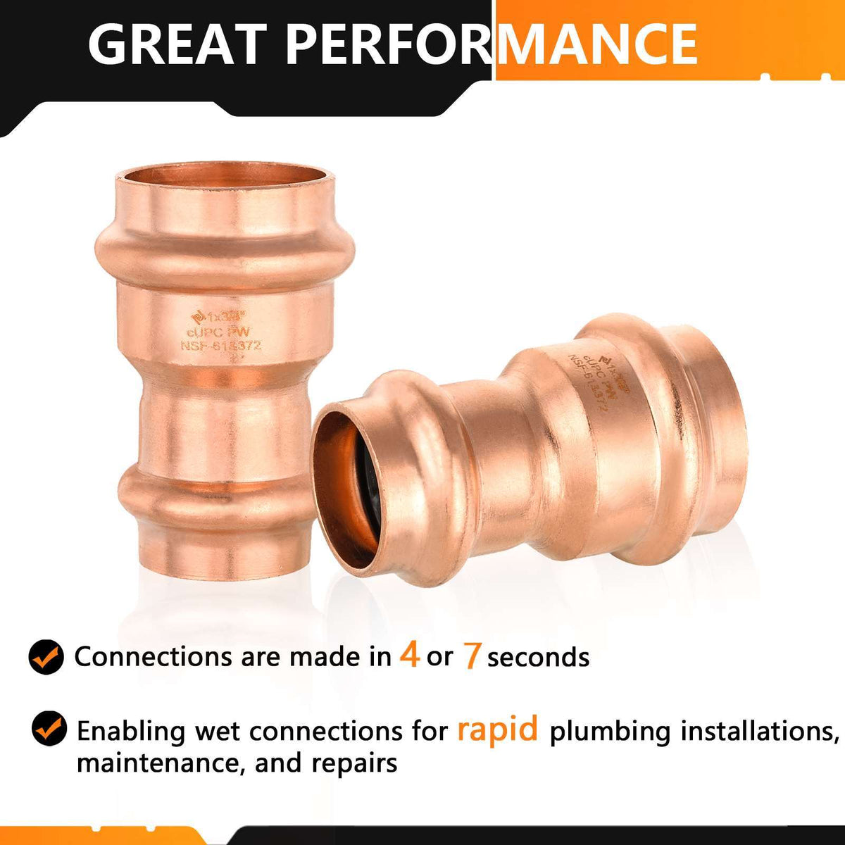 1" x 3/4" Copper Press x Press Coupling NO Stop (Lead Free)