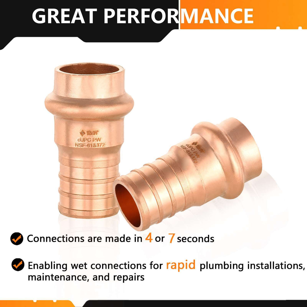 1/2" Press Copper x 3/4" PEX Crimp Adapter (Lead Free)