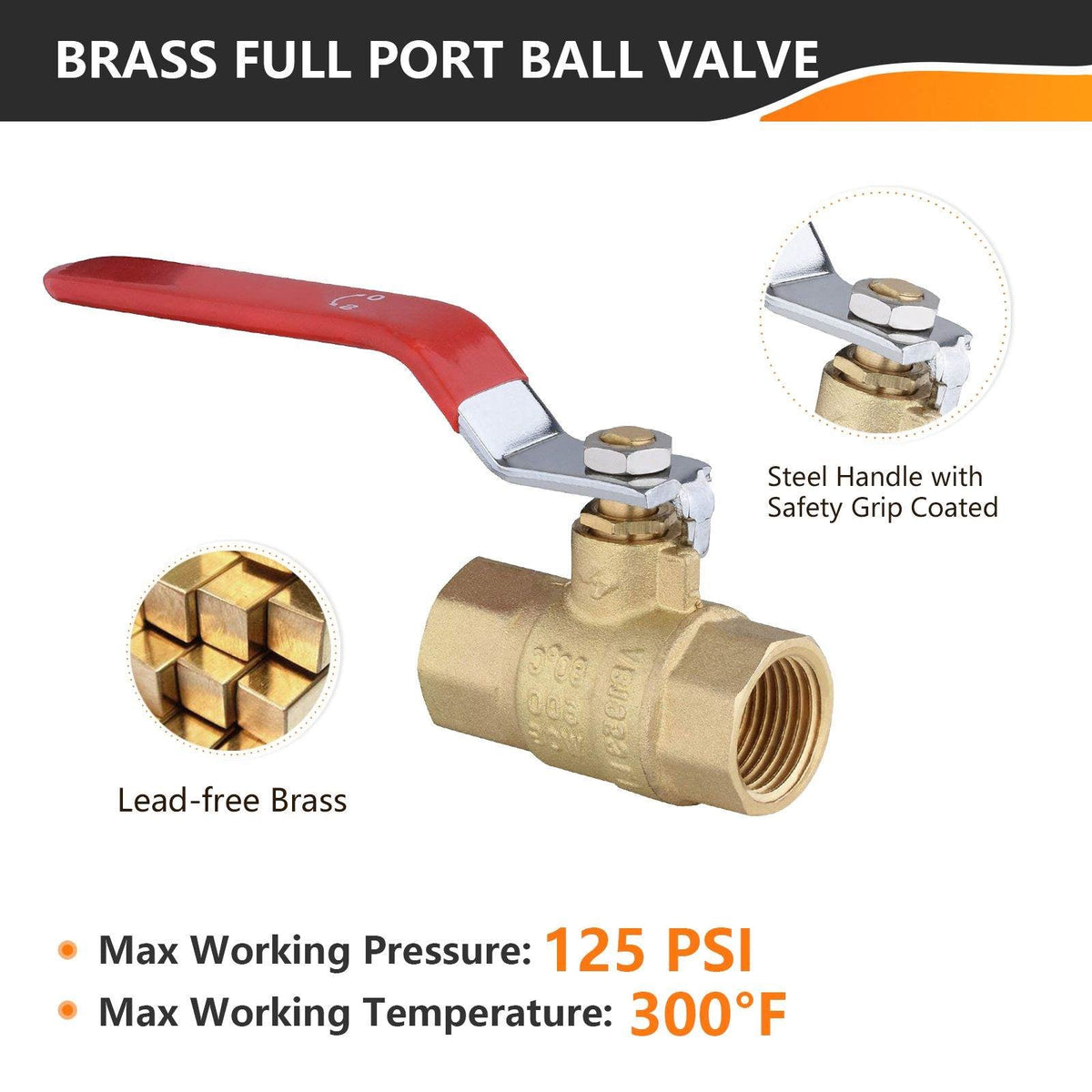 1/2" FNPT Ball Valve, Red (Lead Free)