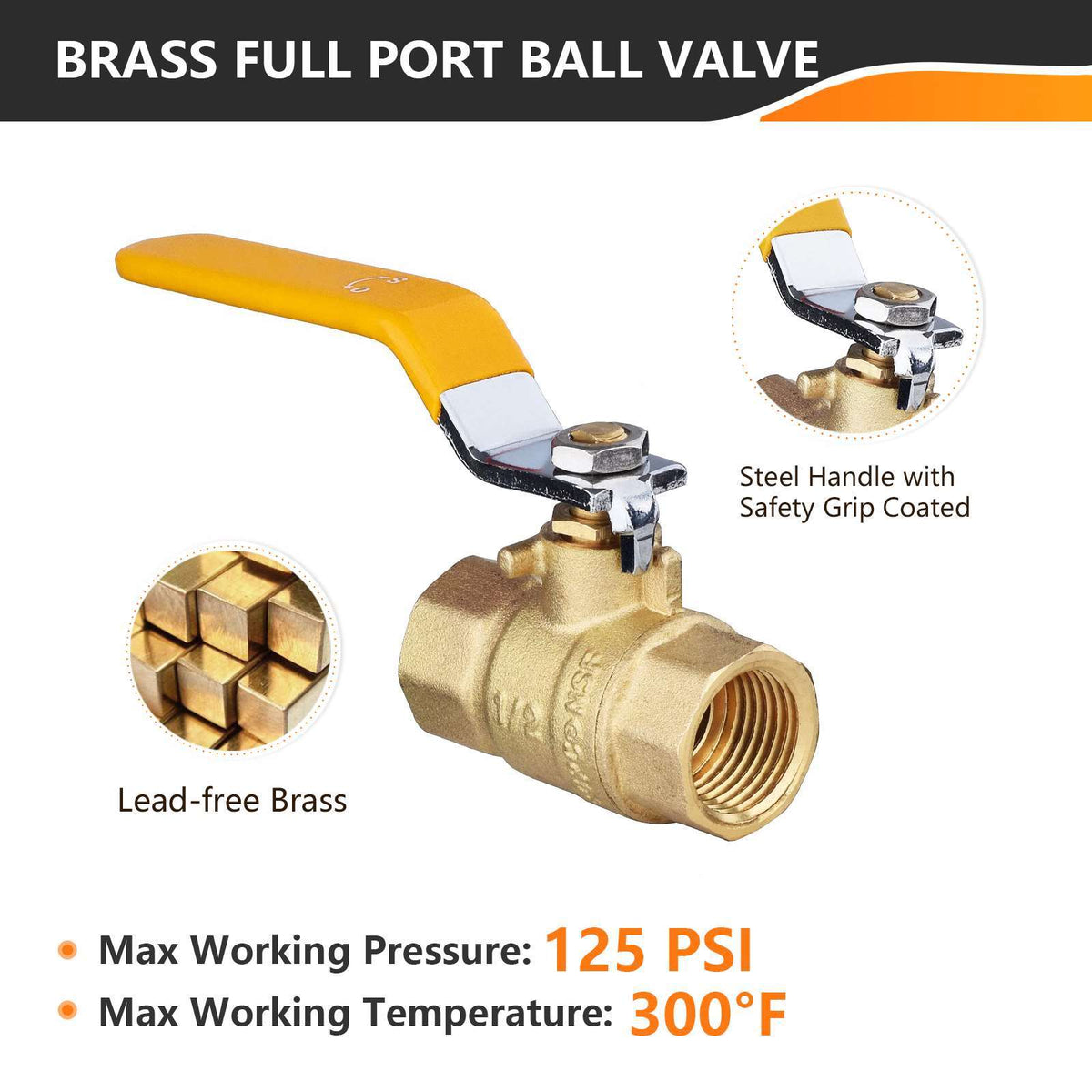 1/2" FNPT Ball Valve, Yellow (Lead Free)