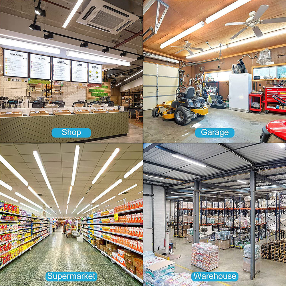110W LED Linear Strip Lights 8FT LED Shop Light 14500LM 5000K 4000K 3000K Selectable Surface Mount and Hanging Ceiling Lighting ETL Listed-4 Pack