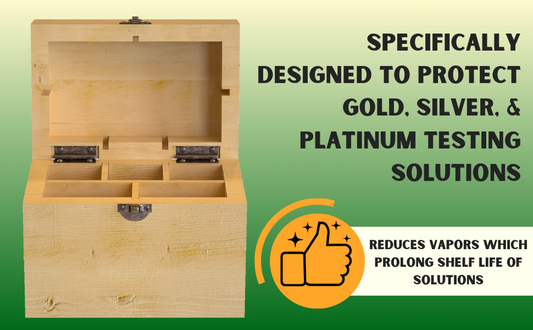 5 Slotted Gold Silver & Platinum Jewelry Test Acid Bottles & Stones Storage Box
