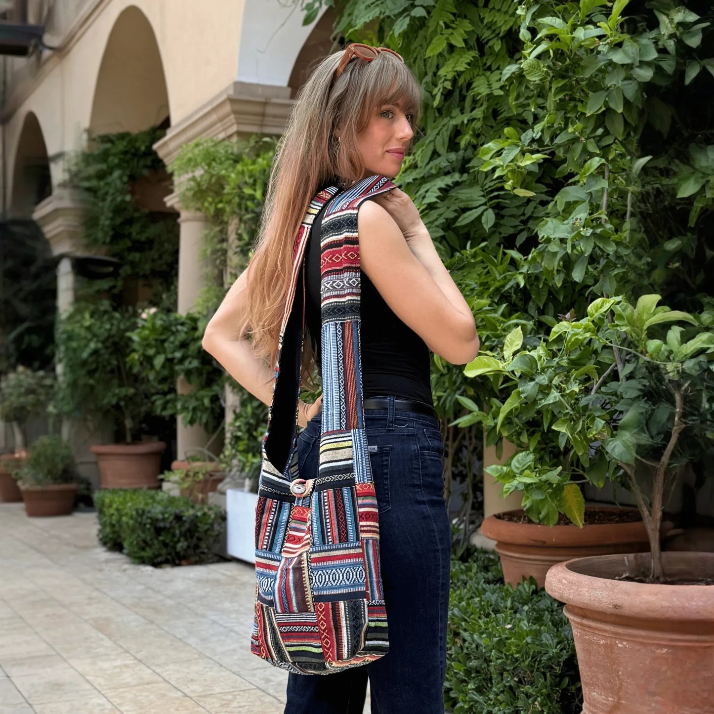 Kathmandu Collection Patchwork Striped Hobo Bag