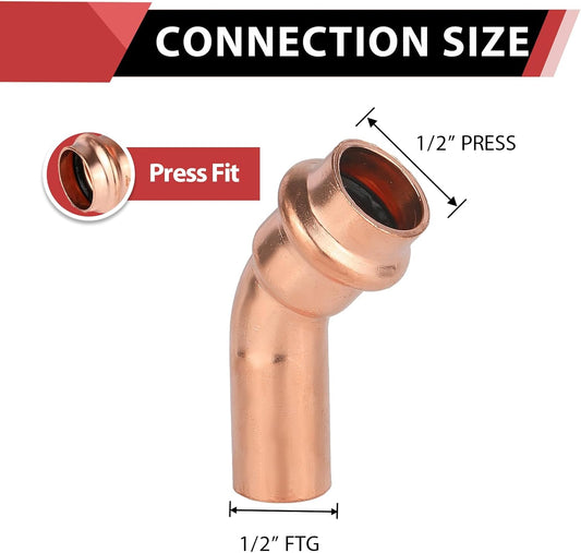 1/2" 45° Press Copper Street Elbow (Lead Free)