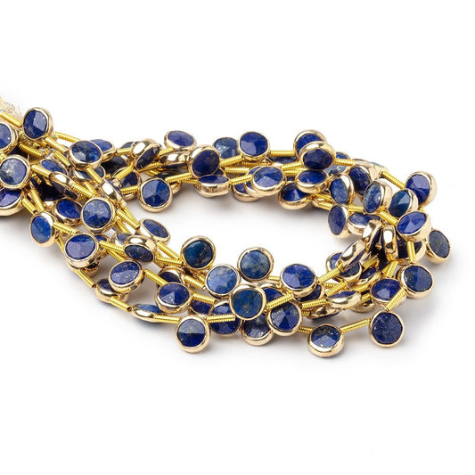 6.5mm Vermeil Bezel Lapis Lazuli Top Drill Faceted Coin Strand 19 Beads
