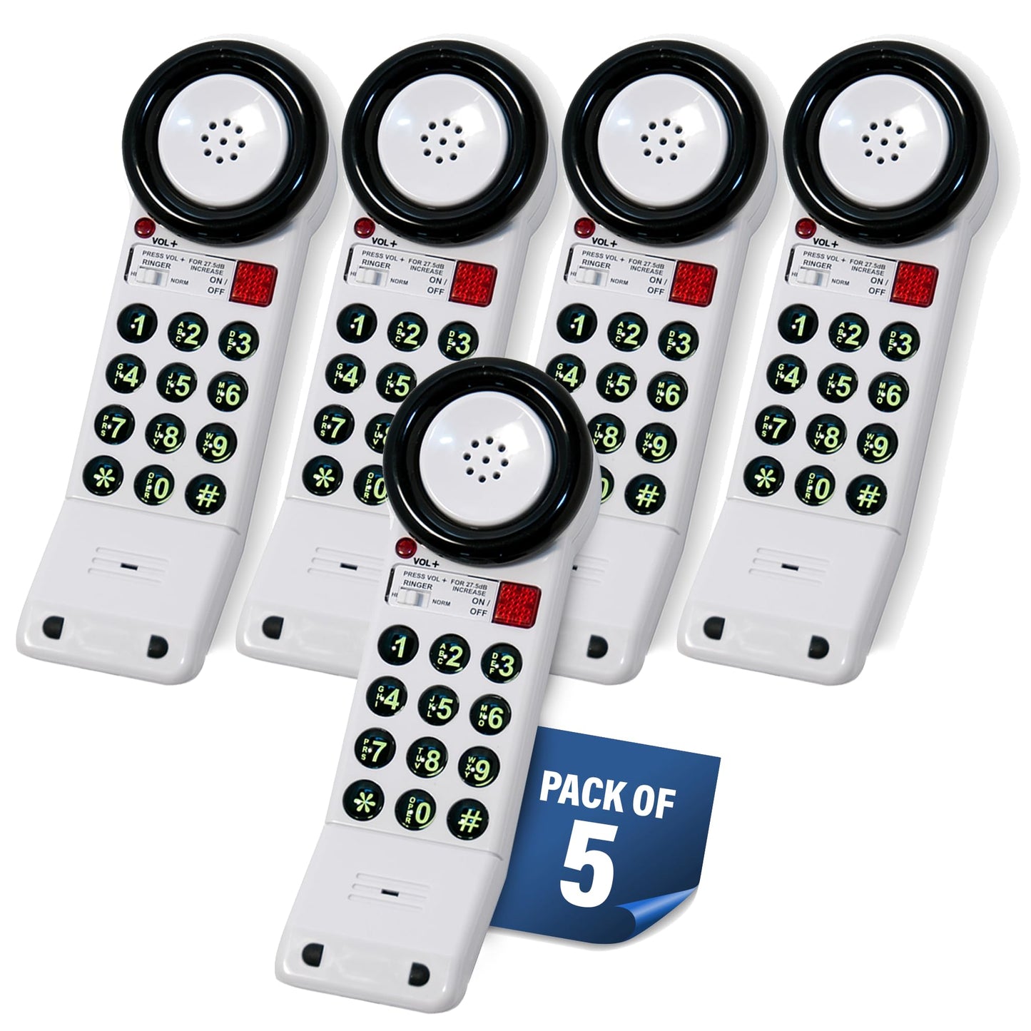 Med-Pat XL88Q One-Piece Phone – Extra-Loud Volume, Visual Ring, Water-Resistant, Hearing Aid Compatible