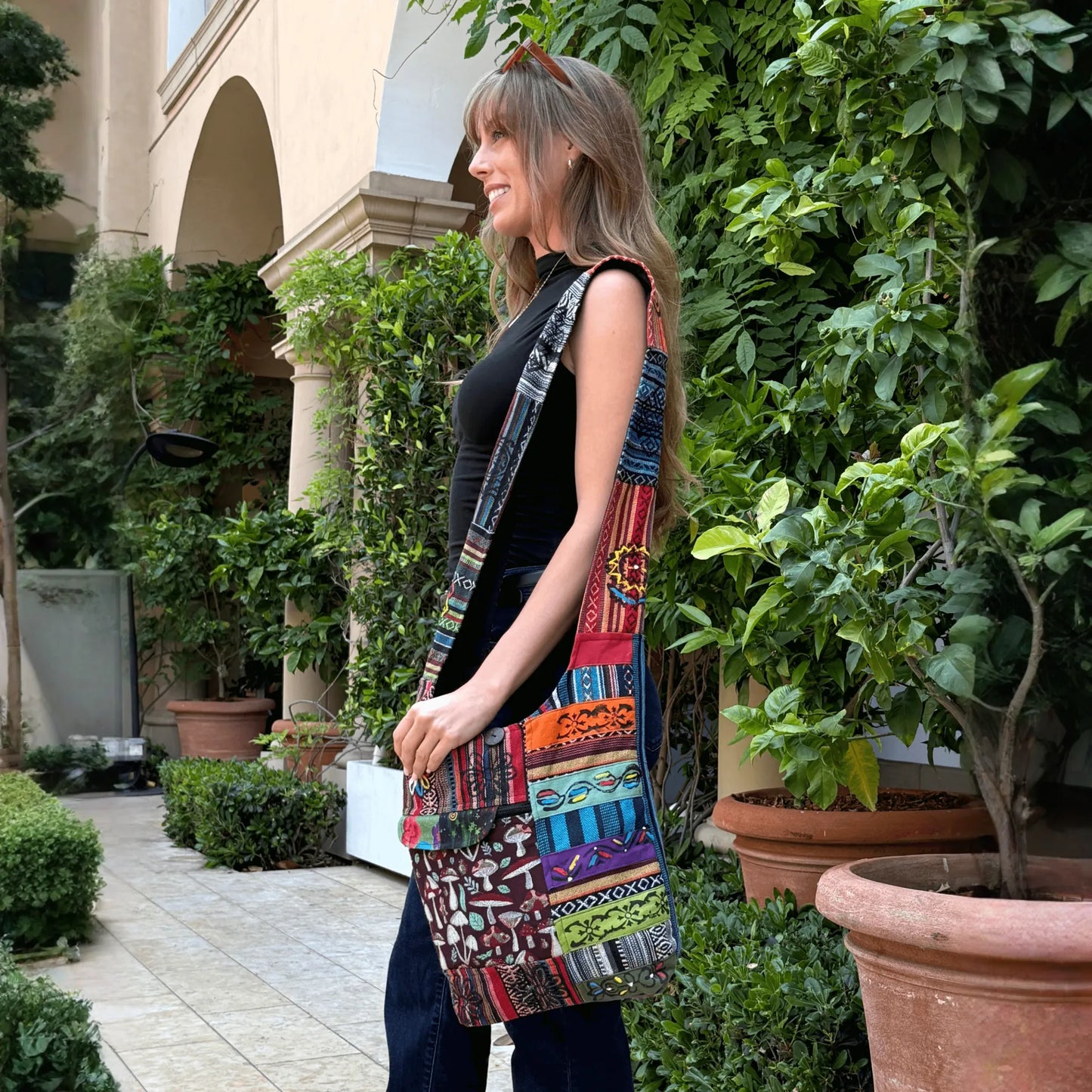 Kathmandu Collection Tribal Stripe Patchwork Hobo Bag