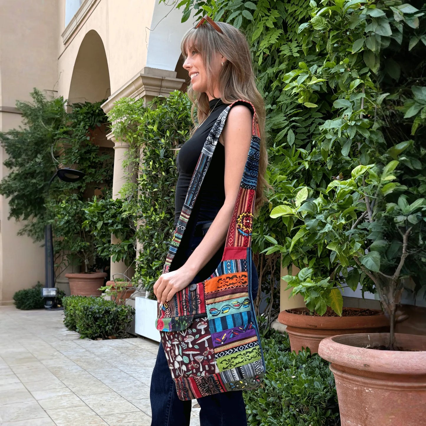 Kathmandu Collection Tribal Stripe Patchwork Hobo Bag