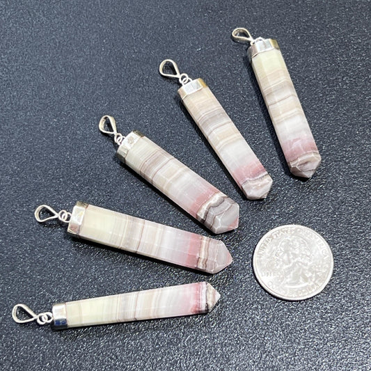 Pink Banded Calcite Crystal Point Pendant (925 Sterling Silver) Faceted Jewelry Necklace Supply