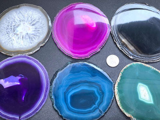 Round Circular Agate Slices (2 Pounds)(4.5 - 5.0 Inches)(Size #4) Two LBs Wholesale Pink Black Blue Natural Teal Pink Purple Mixed Colors