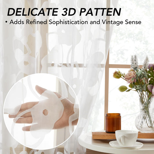 Sheer Grommet Curtains with Summer Flowers, 52x63 Inch