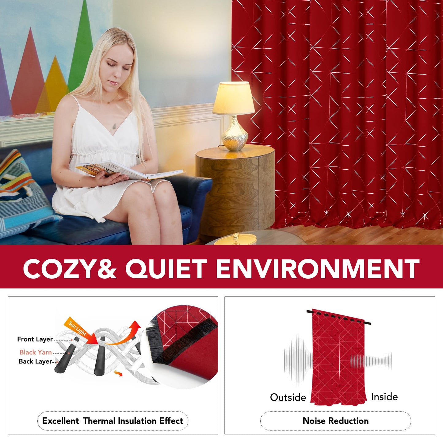 Geometric Blackout Curtains, Taupe, 52x108 Inch, 2 Panels