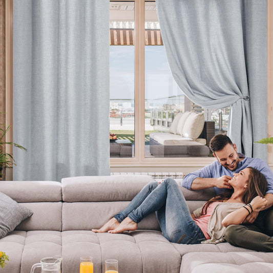 Double Liner Linen Curtains with Silver Coating, 2 Panels