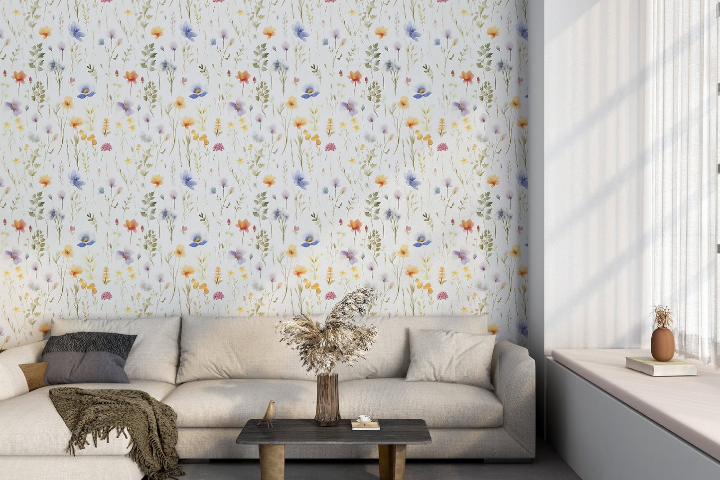 Watercolor Airy Wild Flower Wallpaper