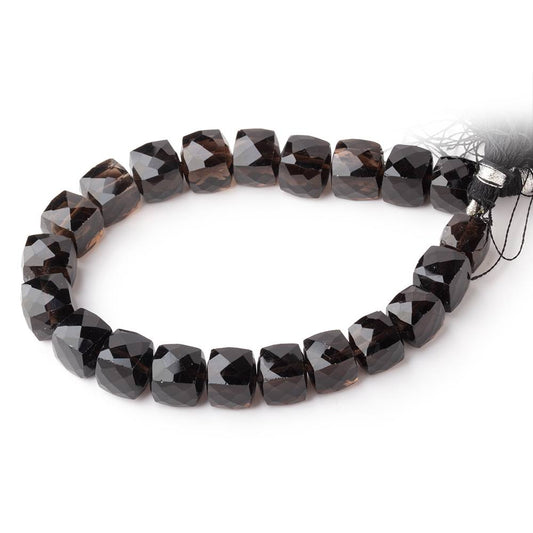 9-11mm Smoky Quartz Faceted Cube Beads 8 inch 21 pieces