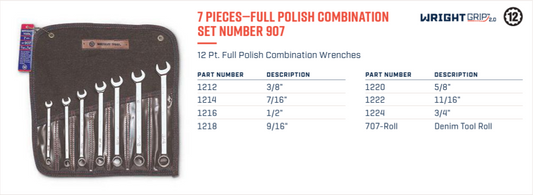 Wright Tool WRIGHTGRIP® 2.0 12 Point Combination Wrench Set 7 Piece SAE 907