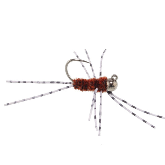 Barbless Pat's Barred Rubber Legs Tungsten Bead Jigged Brown Euro Nymph - Set of 12 Flies Hook Size 6