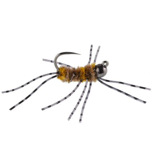 3 Pack Barbless Pat's Barred Rubber Legs Tungsten Bead Jigged Coffee/Tan Euro Nymph - Hook Size 6