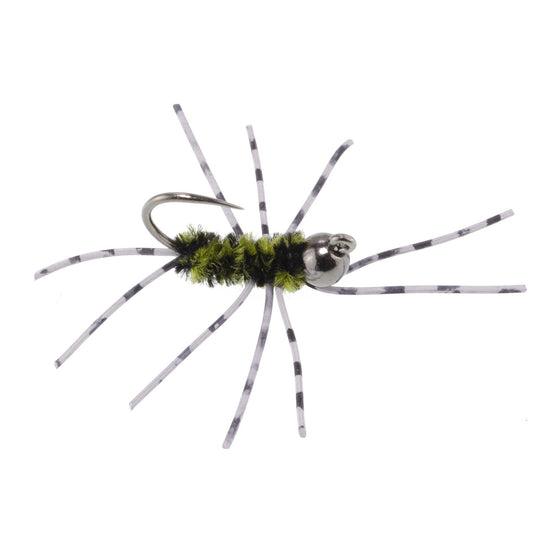 Barbless Pat's Barred Rubber Legs Tungsten Bead Jigged Black/Olive Euro Nymph - Set of 12 Flies Hook Size 6