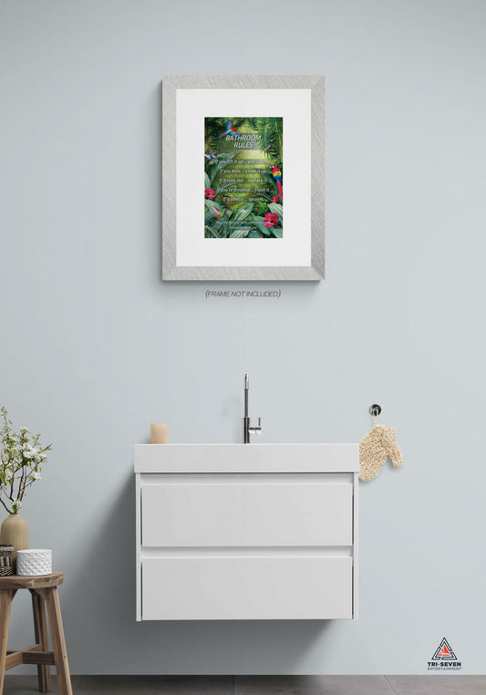 Bathroom Rules Poster Parrot Green Wall Decor Art Print (11"x17")