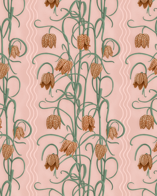 Campanas Wallpaper, dusty pink & orange
