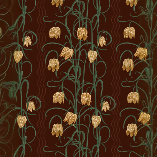 Campanas Wallpaper, chocolate and goldenrod