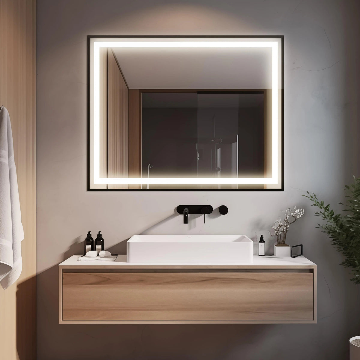 Black Aluminum Framed LED Bathroom Mirror
