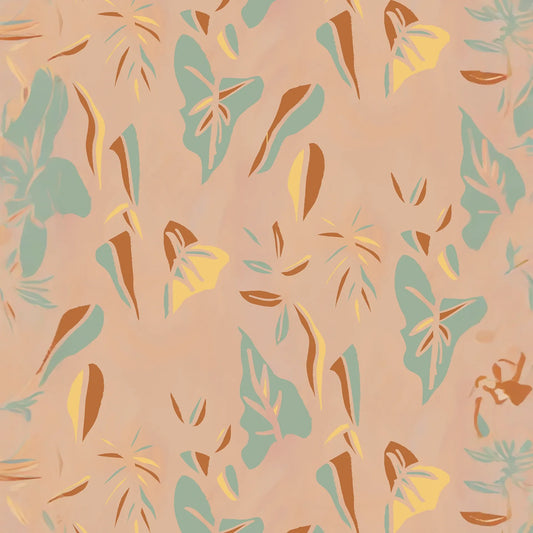 Block Print Foliage Wallpaper, peach and mint