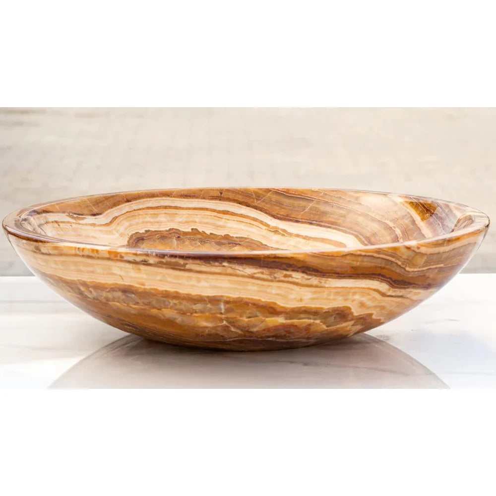 Brown Onyx Translucent Natural Stone Above Vanity Vessel Sink Polished (D)16" (H)4"