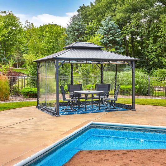 Shade N' Shelters 12' x 16' Duncan Hardtop Gazebo - Clear View Siding with Hooks