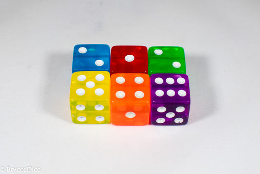 Square Corner 16mm Translucent Dice (Red/Orange/Yellow/Green/Blue/Purple) *sold by the piece