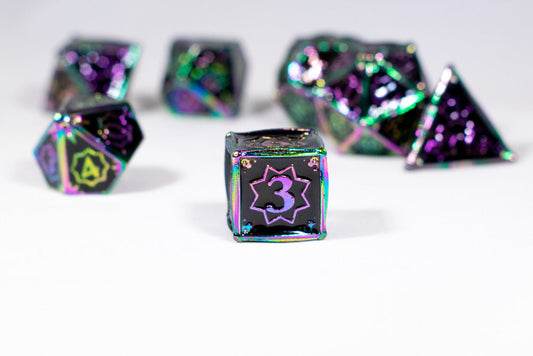 Dark Matter 7-Dice Metal Set Rainbow Metal w/ Black Fill {North Star Dice Collection}