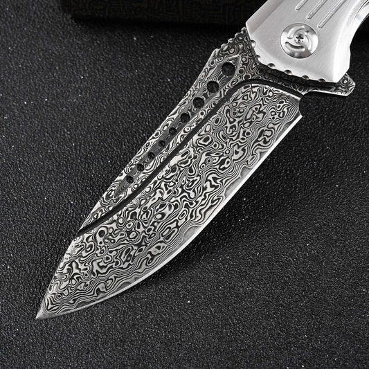 Ironbark Japanese Pocket Knife With VG-10 Damascus & Exotic Red Sandalwood Handle, Clip & Sheath