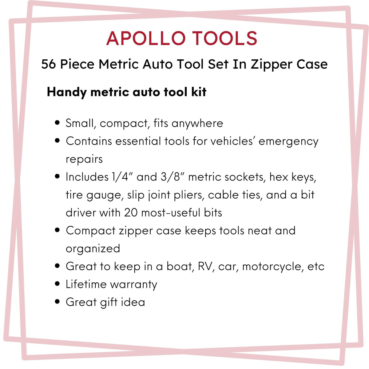 56 Piece Metric Auto Tool Set In Zipper Case - DT9775