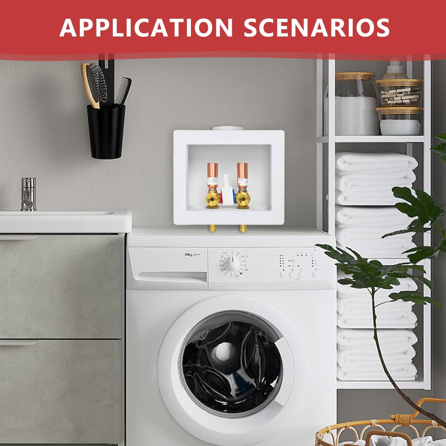 1/2" PEX Expansion (F1960) Inlet, Washing Machine Outlet Box, Single Control Valve, with Copper Water Hammer Arrestor