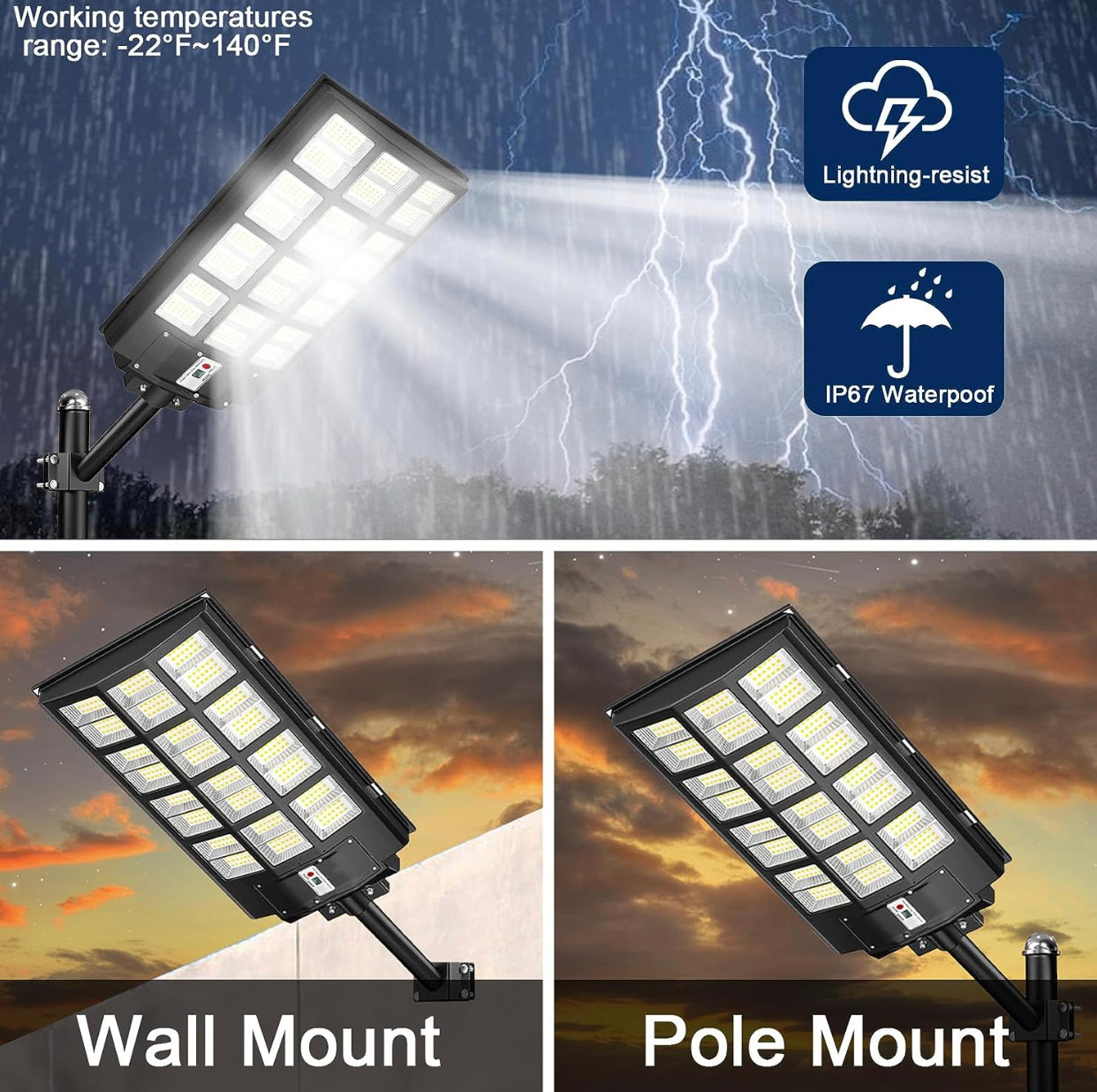 4500W Solar Street Light Outdoor, 250000LM 6500K with Mobile App Remote Control Dusk to Dawn LED Motion Sensor