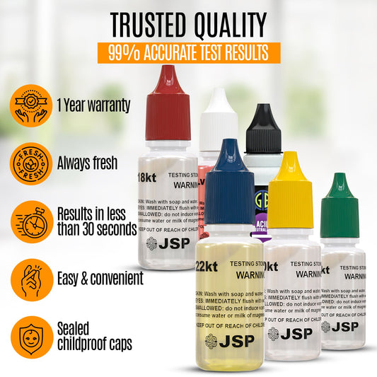 JSP Gold 10k 14k 18k Jewelry Acid Testing Kit w/ GTE Scratch Stone Precious Metals Kit