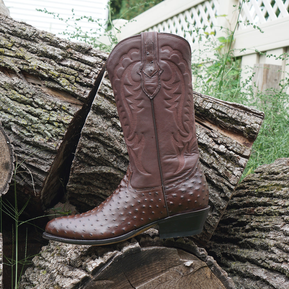 Men's Brown Ostrich Print Cowboy Boots (H7002)