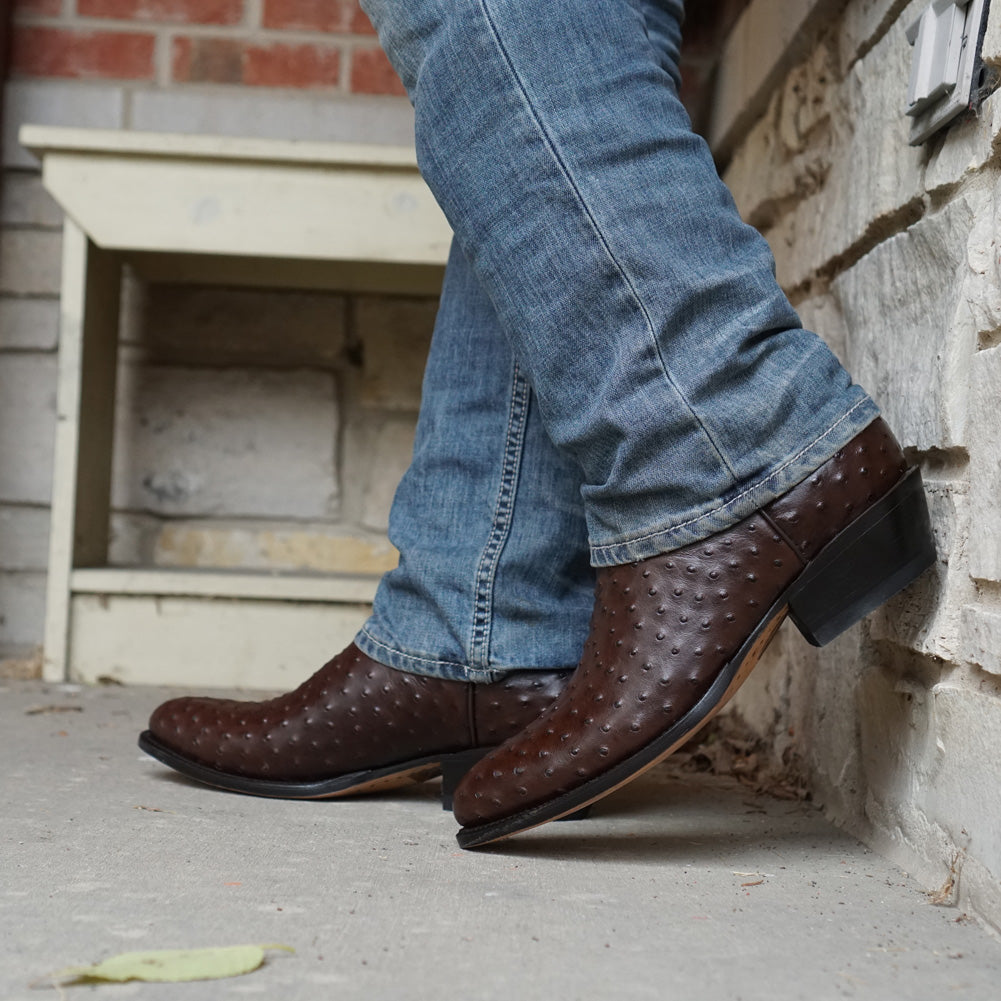 Men's Brown Ostrich Print Cowboy Boots (H7002)