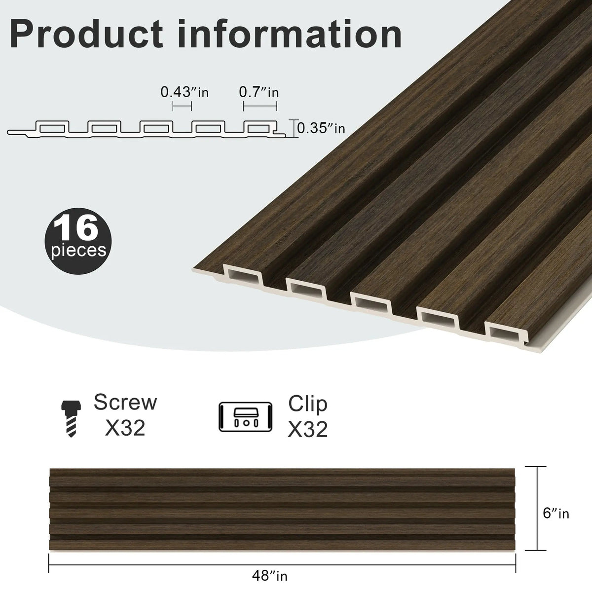 Hausvita 48 x 6 inch WPC Slat Wall Panel (16 Pack)