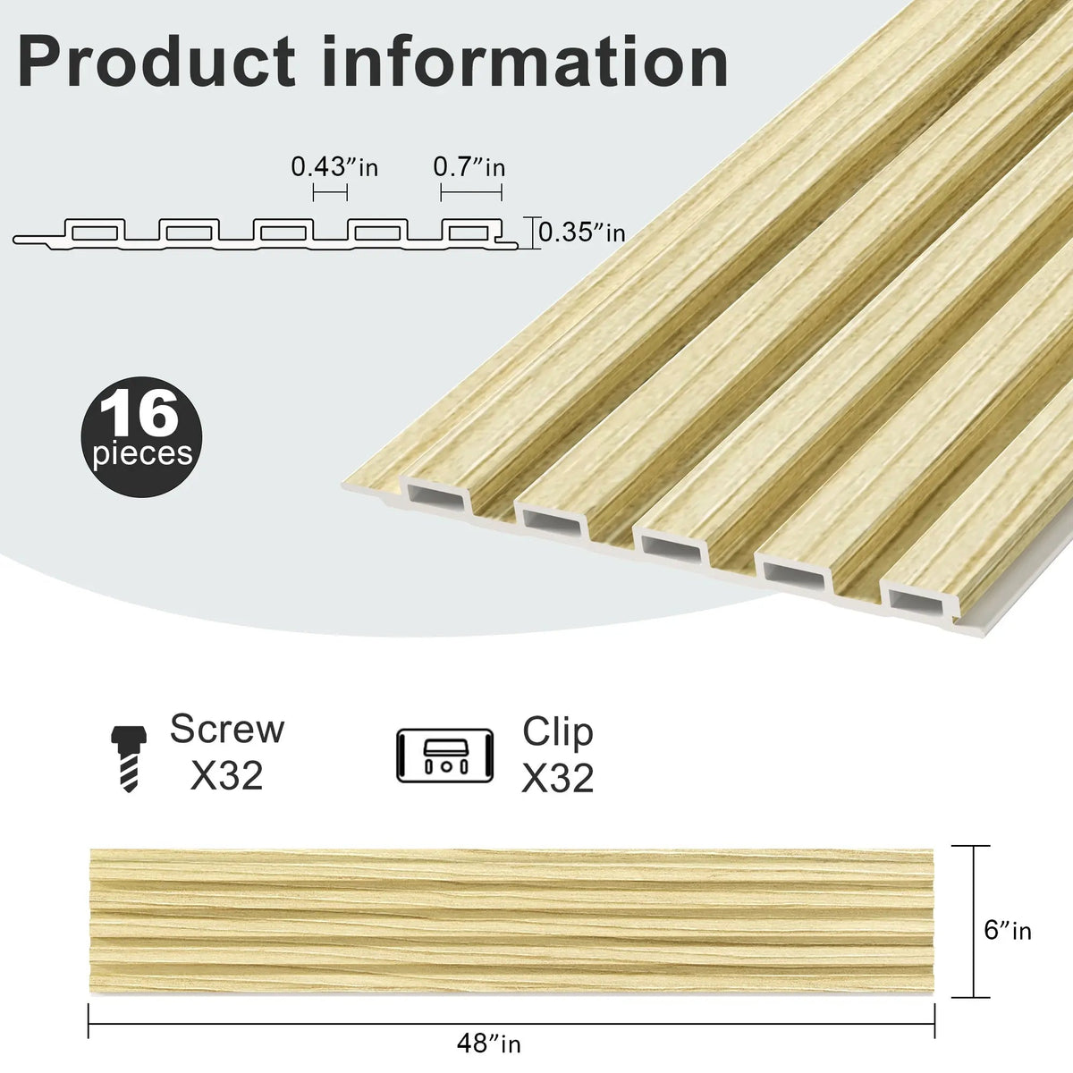 Hausvita 48 x 6 inch WPC Slat Wall Panel (16 Pack)
