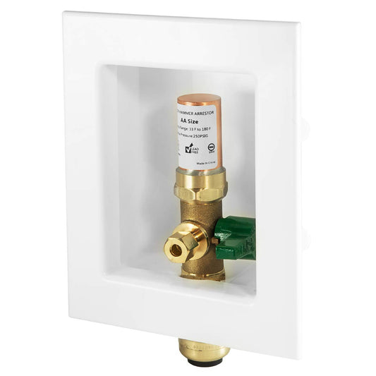 1/2" Push Fit Inlet, Ice Maker Outlet Box, with Copper Water Hammer Arrestor