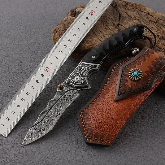 Valiant Japanese Tanto Pocket Knife with Obsidian Micarta Handle