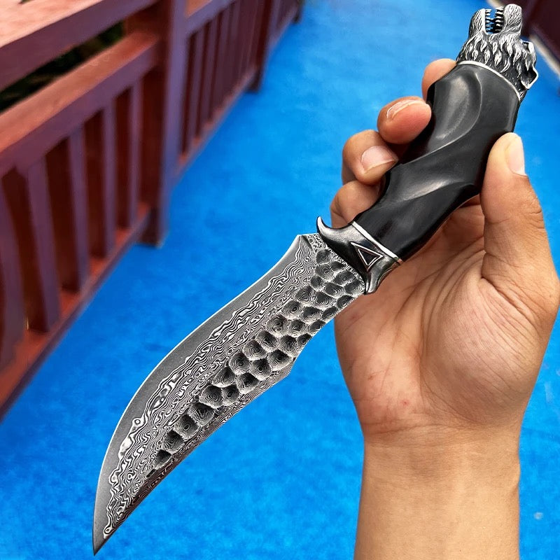 Wolf Japanese Hunting Knife VG-10 Damascus Steel & Exotic Ebony Handle