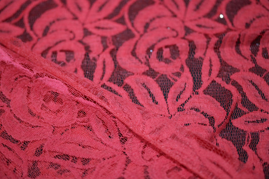 EMBROIDERED 3D FLORAL LACE ULTRA SOFT FABRIC RED 55" WIDE BY THE YARD
