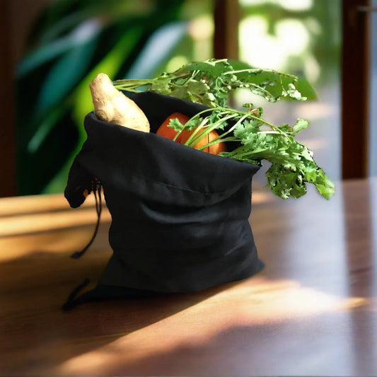 12x16 Inches Reusable Eco-Friendly Cotton Single Drawstring Bags Black Color